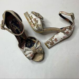 Irregular Choice ultra high open toe silk heels